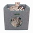 Smoke Gray - JESPET Foldable Cat Condo, Cat Cube House & Sleepping Bed with Lying Surface and 2 Reversible Cushions, Cat Hiding Place, Cat Cave, Linenette Fabric, Felt and Engineered Wood, Scratch Resista - 15.4
