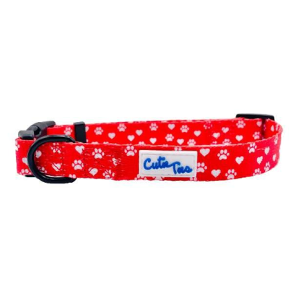 Paw Prints & Hearts Red - Cutie Ties Fun Design Dog Collar - Large