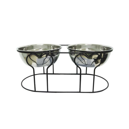 YML Wrought Iron Stand with Double Stainless Steel Feeder Bowls - Medium