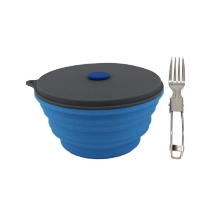 Mr. Peanut\'s Collapsible Silicone Camping Bowl with Lid & Foldable Fork - 30oz