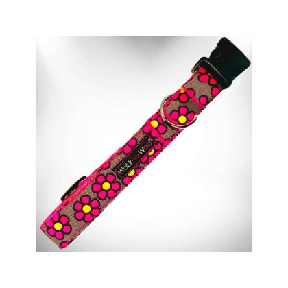 Pink Daisies on Grey - Flower Dog Collars - S 3/4\