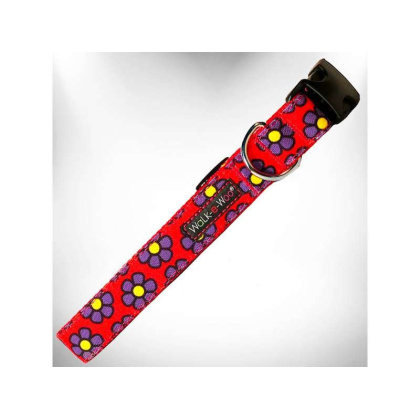 Purple Daisies on Red - Flower Dog Collars - M 1\
