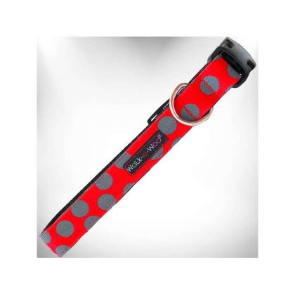 Grey Dot on Red - Polka Dot Dog Collars - S 3/4\