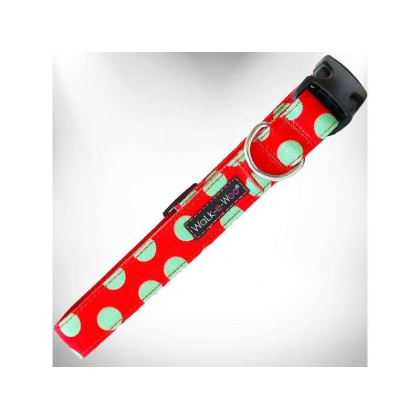 Mint Green Dot on Red - Polka Dot Dog Collars - XS 5/8\