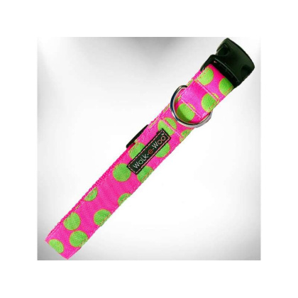 Green Dot on Pink - Polka Dot Dog - Neon Collars - S 3/4\