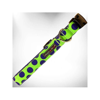 Blue Dot on Green - Polka Dot Dog - Neon Collars - S 3/4\