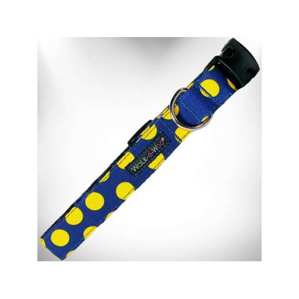 Yellow Dot on Blue - Polka Dot Dog - Neon Collars - XL 1.5\