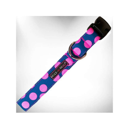 Pink Dot on Blue - Polka Dot Dog Collars - XL 1.5\