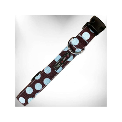 Blue Dot on Brown - Polka Dot Dog Collars - XL 1.5\