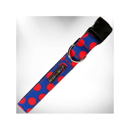 Red Dot on Blue - Polka Dot Dog Collars - XL 1.5\