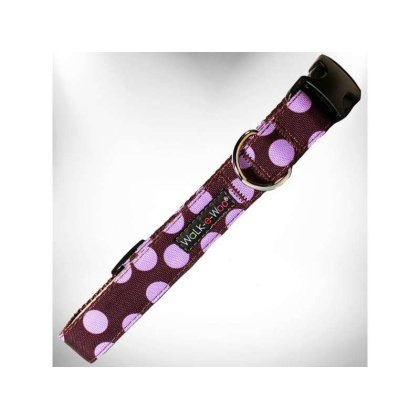 Purple Dot on Brown - Polka Dot Dog Collars - XS 5/8\