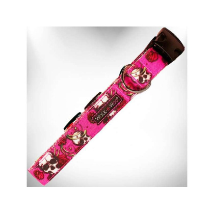 Pink Skulls n\' Roses - Tattoo Dog Collars - XL 1.5\