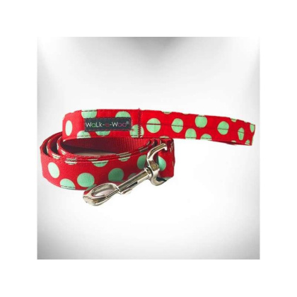 Mint Green Dot on Red - Polka Dot Dog Leads - THIN Lead 5/8\