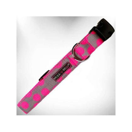 Pink Dot on Grey - Polka Dot Dog - Neon Collars - S 3/4\