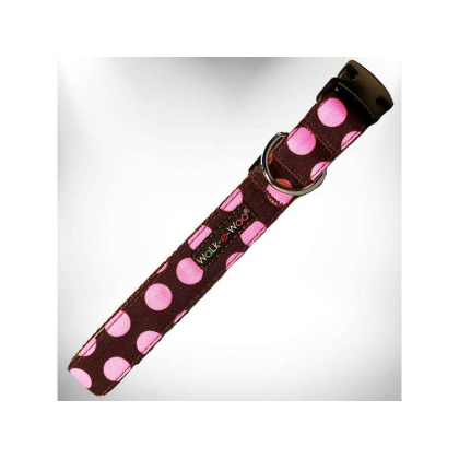 Pink Dot on Brown - Polka Dot Dog Collars - XL 1.5\