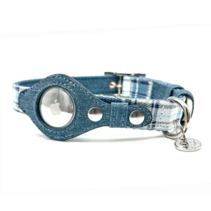 Blue Plaid & Denim - Apple Airtag Collar - Small