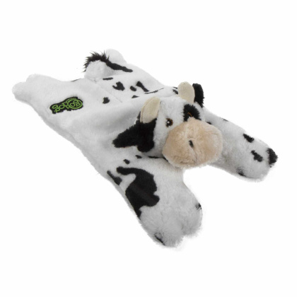 goDog Barnyard Buddies Cow Squeaky Plush Flattie Dog Toy - Small/Medium