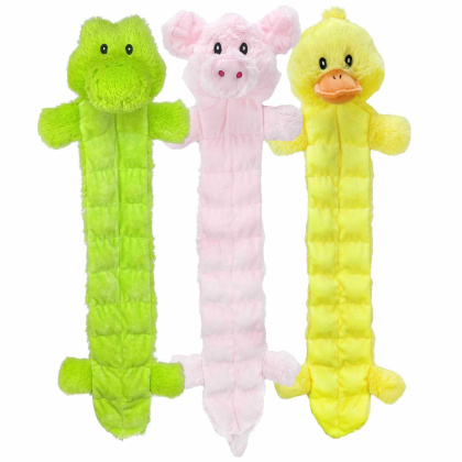Multipet Long Squeaker Mat Plush Dog Toy  Assorted Animals 24\
